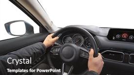  Presentation with wheel - PPT theme enhanced with man-in-car-hold-steering background and a dark gray colored foreground