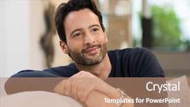  Presentation with living room - Slide deck featuring man in casual day dreaming background and a coral colored foreground