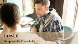  Presentation with soothing - PPT theme consisting of man in casual outfit soothing background and a coral colored foreground