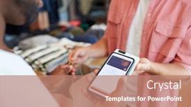  Presentation with contactless - PPT theme consisting of man-in-clothing-store-making background and a coral colored foreground