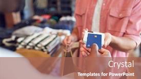  Presentation with contactless - Presentation design having man-in-clothing-store-making background and a coral colored foreground