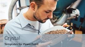  Presentation with coffee beans - Audience pleasing PPT layouts consisting of man-in-coffee-roastery backdrop and a light blue colored foreground