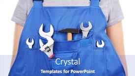  Presentation with tools - Presentation design featuring man-in-coveralls-with-tools background and a cobalt blue colored foreground