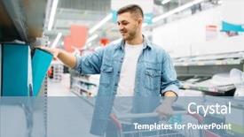  Presentation with household appliances - Presentation design consisting of man in department of household background and a teal colored foreground