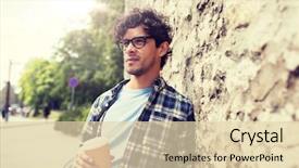  Presentation with wall street - Presentation theme having man in eyeglasses drinking coffee background and a lemonade colored foreground