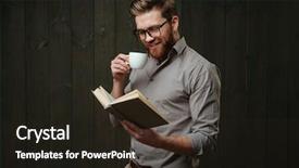  Presentation with coffee book - PPT layouts featuring man in eyeglasses reading book background and a wine colored foreground
