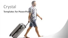  Presentation with suitcase - PPT theme with man-in-flip-flops-pulling and a white colored foreground