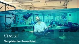  Presentation with meditation - Presentation design featuring man-in-floating-meditation background and a ocean colored foreground