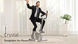  Presentation with exercise bike - Audience pleasing slides consisting of man-in-formal-suit-riding backdrop and a soft green colored foreground