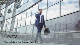  Presentation with modern building - PPT theme consisting of man in formalwear walking along background and a light gray colored foreground