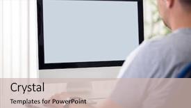  Presentation with my panorama on computer screen - PPT theme having man in front of computer background and a soft green colored foreground