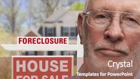  Presentation with foreclosure - PPT theme with man in front of foreclosure background and a coral colored foreground