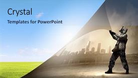  Presentation with turning page - Theme having man in gas mask turn background and a light blue colored foreground