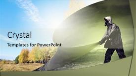  Presentation with turning page - Slide deck having man in gas mask turn background and a soft green colored foreground
