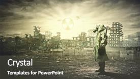  Presentation with disaster - PPT theme having man in gas mask background and a tawny brown colored foreground