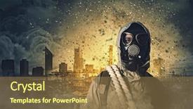  Presentation with disaster - Slide deck having man in gas mask background and a coral colored foreground