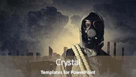  Presentation with disaster - Cool new PPT theme with man in gas mask backdrop and a violet colored foreground