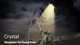  Presentation with gas - Slide deck with man in gas mask and camouflage standing under street light background and a dark gray colored foreground