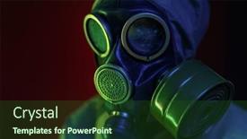 Presentation with gas - Presentation theme featuring man-in-gas-mask background and a forest green colored foreground