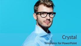  Presentation with elegant - Slide deck enhanced with man in glasses over blue background and a light blue colored foreground