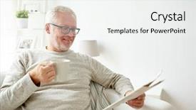  Presentation with mass media - Presentation theme enhanced with man in glasses reading newspaper background and a white colored foreground