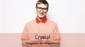  Presentation with glasses - PPT theme enhanced with man in glasses typing sms background and a coral colored foreground