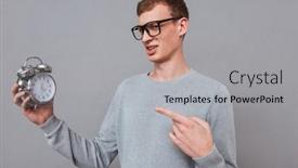  Presentation with clock - Beautiful PPT layouts featuring man-in-glasses-with-clock backdrop and a light gray colored foreground
