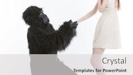  Presentation with young man and a woman - Presentation with man-in-gorilla-costume-proposing background and a light gray colored foreground
