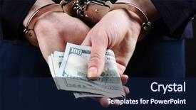  Presentation with money - Beautiful presentation theme featuring man in handcuffs with money backdrop and a navy blue colored foreground