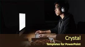  Presentation with computer room - Audience pleasing PPT layouts consisting of man in headphones working backdrop and a tawny brown colored foreground