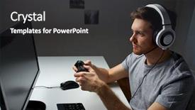  Presentation with entertainment - PPT layouts consisting of man in headset with controller background and a  colored foreground