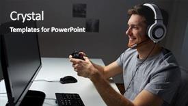  Presentation with video game 3d play games - PPT theme featuring man in headset with controller background and a  colored foreground