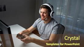  Presentation with video game 3d play games - Theme with man in headset with controller background and a  colored foreground