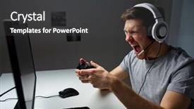  Presentation with angry people - Slide deck with man in headset with controller background and a dark gray colored foreground