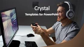  Presentation with entertainment - Colorful slide deck enhanced with man in headset with controller backdrop and a  colored foreground