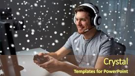  Presentation with video game 3d play games - Cool new PPT theme with man in headset with controller backdrop and a  colored foreground