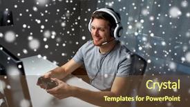  Presentation with entertainment - Amazing slide deck having man in headset with controller backdrop and a  colored foreground