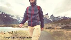  Presentation with volcanoes - Slide deck featuring man-in-hike-in-volcanoes background and a coral colored foreground