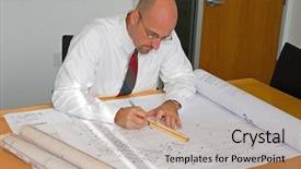  Presentation with project management - Slides featuring man in his corporate office background and a coral colored foreground