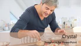  Presentation with pastries - Amazing theme having man in home kitchen preparing pastries backdrop and a coral colored foreground