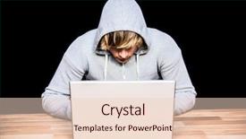  Presentation with hacking - Colorful PPT theme enhanced with man in hood jacket hacking a laptop on black background backdrop and a lemonade colored foreground