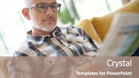  Presentation with middle ages portrait - Presentation design enhanced with man in kitchen reading newspaper background and a coral colored foreground