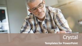  Presentation with newspaper - Presentation having man in kitchen reading newspaper background and a coral colored foreground