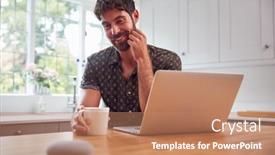  Presentation with smart home - Presentation theme consisting of man-in-kitchen-using-digital background and a coral colored foreground