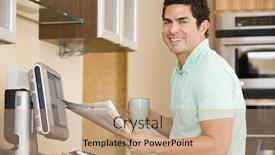  Presentation with newspaper - Theme featuring man-in-kitchen-with-computer background and a coral colored foreground