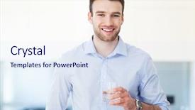  Presentation with kid water glass - Slide deck featuring kitchen with glass of water background and a sky blue colored foreground