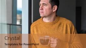  Presentation with home health care - Slide set with man-in-knitted-wool-sweater background and a gold colored foreground