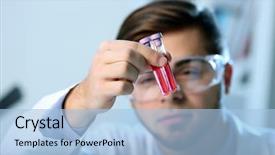  Presentation with test tubes - Presentation design consisting of man in laboratory checking test background and a light blue colored foreground