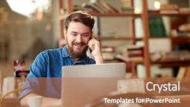  Presentation with cell - Beautiful slide deck featuring man in library talking backdrop and a coral colored foreground