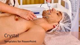  Presentation with beauty salon - Slide set consisting of man in medical hat receiving background and a coral colored foreground